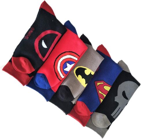 بويلي جوارب بتصميم الابطال الخارقين للرجال من 5 ازواج من القطن المجنون الملون المضحك لشخصيات الزفاف 10-13، متعددة الالوان، مقاس واحد, متعدد الألوان, مقاس واحد in Kuwait