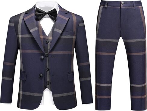Boys Slim Fit Suit Tuxedo for Boy Check Plaid 3 Piece Suit Set for Kid Formal Boys Dress Clothes Wedding Ring Bearer Outfit in Saudi Arabia
