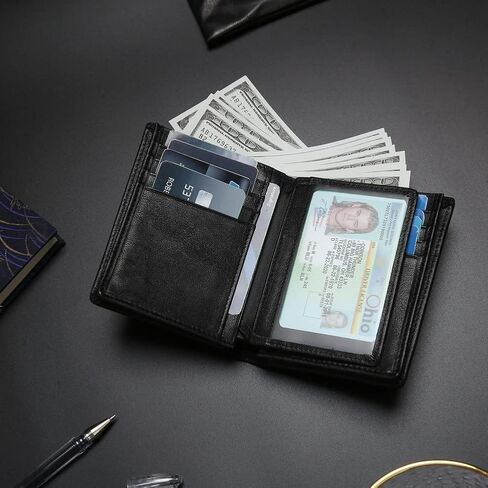 محفظة جلدية ذات سعة كبيرة RFID من Guarditude Mans تحتوي على نافذة لبطاقة الهوية و15 فتحة لبطاقات الائتمان، هدية للرجال, أسود in Saudi Arabia