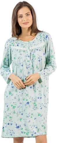 Casual Nights Women's Cotton Blend Long Sleeve Nightgown | Henley Nightshirt in Kuwait