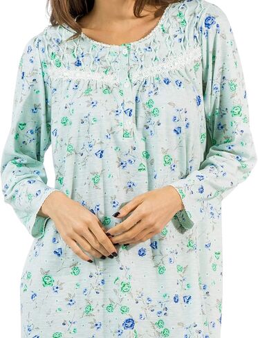 Casual Nights Women's Cotton Blend Long Sleeve Nightgown | Henley Nightshirt in Kuwait