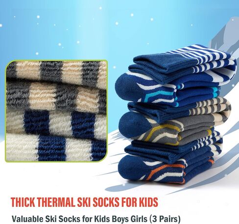 Lollisy Boys Ski Socks Kids Winter Warm Socks for Boys Girls Thick Thermal Skating Snowboarding Snow Socks 3 Pack in Kuwait