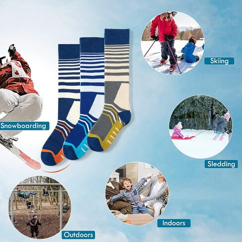 Lollisy Boys Ski Socks Kids Winter Warm Socks for Boys Girls Thick Thermal Skating Snowboarding Snow Socks 3 Pack in Kuwait