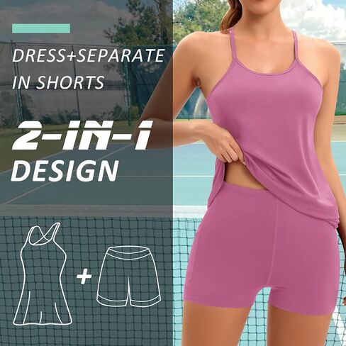 فستان تنس نسائي مع شورت وحمالة صدر للتمرين وفساتين جولف رياضية in Kuwait