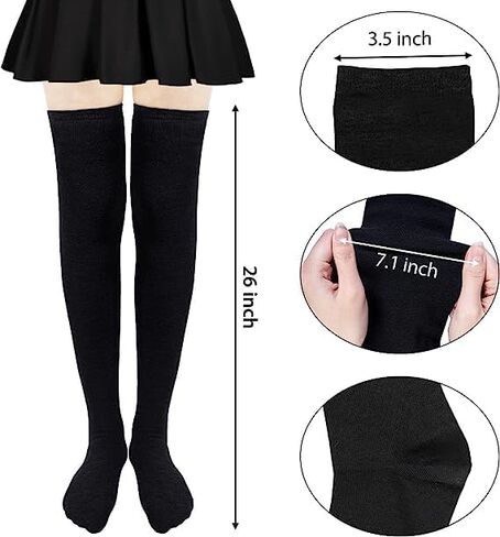 Senker Fashion 6 Pairs Thigh High Socks Striped Over Knee Socks Long Stocking Leg Warmer Socks for Daily Wear, Cosplay, Three Stripes(white/Dark Gray/Black)/White/Dark Gray/Black in Kuwait