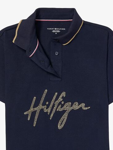 Tommy Hilfiger Women's Adaptive Gold Appliqué Signature Polo Dress with Magnetic Closure in Saudi Arabia