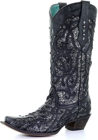 CORRAL Brown Glitter Inlay & Studs Womens Snip Toe Western Boots C3331 in Kuwait