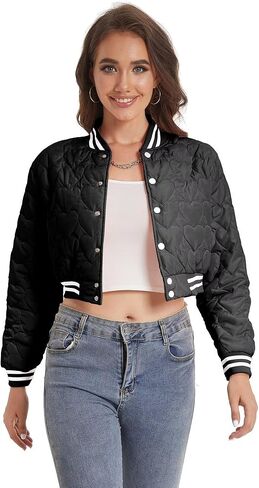 سترة نسائية مبطنة مطبوع عليها Love من Babyhealthy سترة منفوخة بأزرار سفلية كلاسيكية كاجوال معطف اسكواش in Kuwait