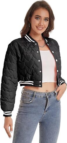 سترة نسائية مبطنة مطبوع عليها Love من Babyhealthy سترة منفوخة بأزرار سفلية كلاسيكية كاجوال معطف اسكواش in Kuwait