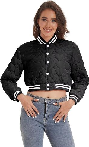 سترة نسائية مبطنة مطبوع عليها Love من Babyhealthy سترة منفوخة بأزرار سفلية كلاسيكية كاجوال معطف اسكواش in Kuwait