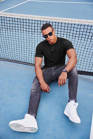 تي شيرت رجالي من COOFANDY مكون من قطعتين من قمصان Henley بأكمام قصيرة غير رسمية مضلعة ومتماسكة وتمتد العضلات in Saudi Arabia