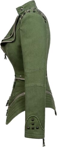 LFSS Women's classic denim jacket personalized rivet punk dovetail Motorcycle Jacket in Kuwait