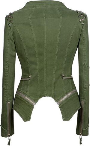 LFSS Women's classic denim jacket personalized rivet punk dovetail Motorcycle Jacket in Kuwait