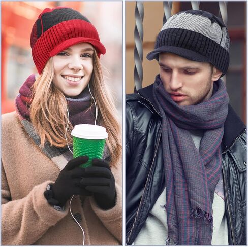 ساتينيور 4 قطع قبعة صغيرة محبوكة دافئة مبطنة بالصوف الحراري السميك بتصميم جمجمة للرجال والنساء, أحمر نبيذي وأزرق كحلي وأسود ورمادي داكن, مقاس واحد in Kuwait