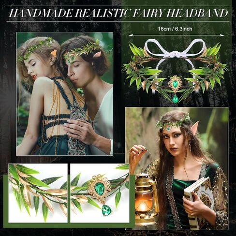 Yunlly 6 Pcs Elf Ears and Fairy Crown Set Latex Fairy Pixie Ears Fairy Leaf Rhinestone Flower Headband Elf Garland Headpiece in Saudi Arabia