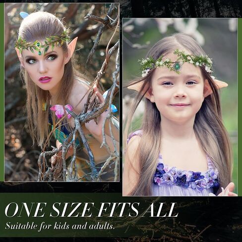 Yunlly 6 Pcs Elf Ears and Fairy Crown Set Latex Fairy Pixie Ears Fairy Leaf Rhinestone Flower Headband Elf Garland Headpiece in Saudi Arabia