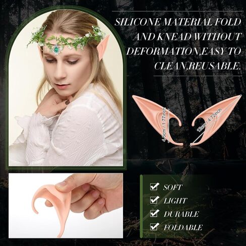 Yunlly 6 Pcs Elf Ears and Fairy Crown Set Latex Fairy Pixie Ears Fairy Leaf Rhinestone Flower Headband Elf Garland Headpiece in Saudi Arabia