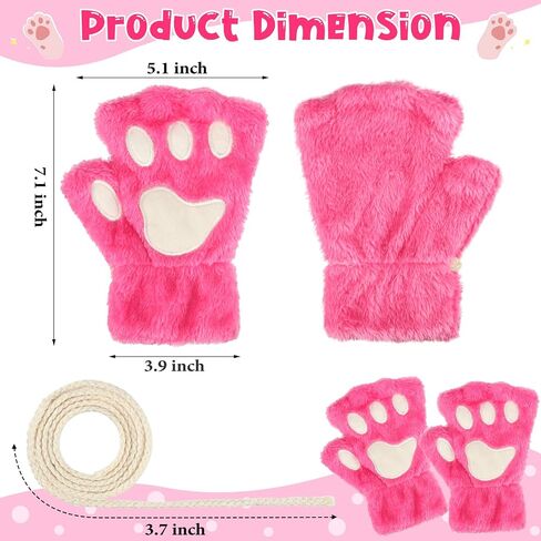 Yahenda 10 Pairs Women Girls Cat Paw Gloves Faux Fur Cute Kitten Wolf Bear Claw Fingerless Winter Plush Gloves Half Finger Cosplay Furry Cat Mittens in Saudi Arabia