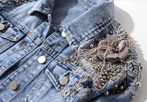 Kedera Women's Denim Jacket Long Sleeve Western Rivet Studded Washed Pearl Short Jean Coat in Saudi Arabia