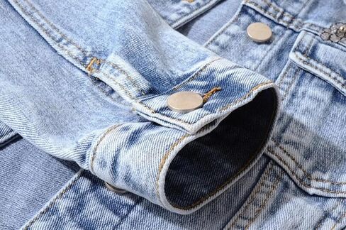 Kedera Women's Denim Jacket Long Sleeve Western Rivet Studded Washed Pearl Short Jean Coat in Saudi Arabia