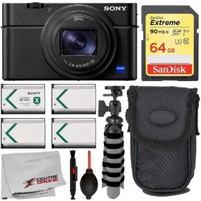 Sony Cyber-Shot DSC-RX100 VII Digital Camera with Essential Bundle; Includes: SanDisk Extreme 64GB Memory Card, 3X Spare NP-BX1/M8 Rechargeable Lithium-Ion Battery Packs, and More (Renewed) in Kuwait