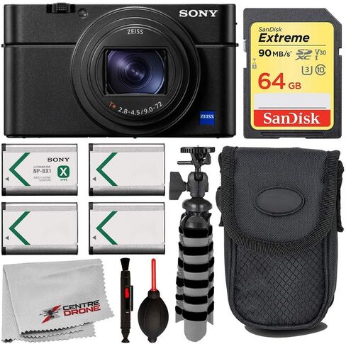 Sony Cyber-Shot DSC-RX100 VII Digital Camera with Essential Bundle; Includes: SanDisk Extreme 64GB Memory Card, 3X Spare NP-BX1/M8 Rechargeable Lithium-Ion Battery Packs, and More (Renewed) in Kuwait