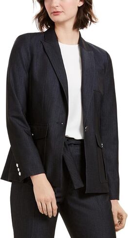 Calvin Klein Womens Notch Collar Business One-Button Blazer Navy 4 in Saudi Arabia