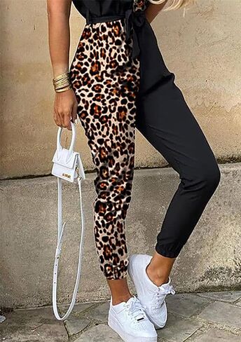 YMING Womens Lapel Collar Short Sleeve Jumpsuit Summer Casual Romper Plus Size Overalls with Belt in Kuwait