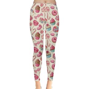 CowCow Womens Cookies Lollipop Cupcakes Candy Icecream Coffee Food Dessert Sweet Leggings, XS-5XL