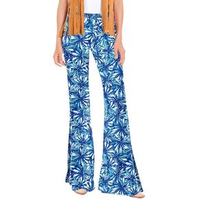 For G and PL Women's Hippie Costume Pants Floral Bell Bottom High Waisted Wide Leg Pants Trousers