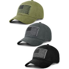 KIRAAT 3 Pack American Flag Baseball Cap Unisex,Low Profile USA Plain Dad Hat for Men＆Women