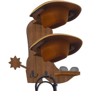 حامل قبعة رعاة البقر من جلاسفيو للجدار، حامل قبعة حائط خشبي، تخزين قبعة رعاة البقر، خطاف معدني خشبي (بني) in Kuwait