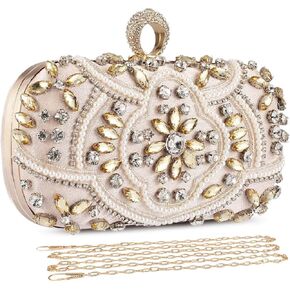 UBORSE Beaded Crystal Clutch Purses for Women Evening Handbags Formal Rhinestone Wedding Purse Prom Cocktail Party Bag