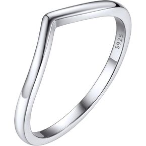 Bestyle Simple Sterling Silver Band Ring Wishbone Ring Full Cubic Zirconia Ring for Women Girls, Love/Lucky Statement Promise Engagement Wedding Eternity Ring Stackbale, Size 4-12