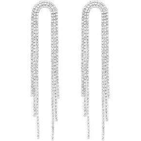 SELOVO Big Chain Tassel Statement Earrings Bridal Wedding Rhinestone Dangle Earrings