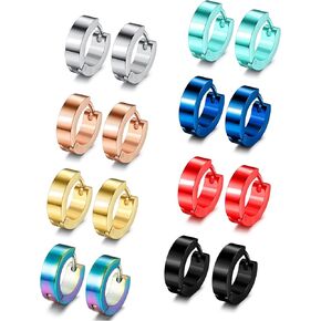 Jstyle 8 Pairs Stainless Steel Small Hoop Earrings for Men Women Huggie Earrings Cool Mens Earrings Set Multicolor Huggie Hoop Earrings Piercing for Men 13MM