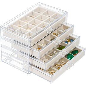 صندوق مجوهرات منظم للقرط مع 4 أدراج، صندوق منظم مجوهرات أكريليك مع صواني مخملية، حامل مجوهرات منظم لتخزين القرط للنساء والفتيات، علبة عرض لسوار الأقراط in Kuwait