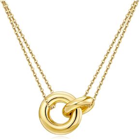AllenCOCO Dainty Gold Necklace for Women Trendy, Cute Sister Necklaces, Sterling Silver and 14k Gold Circle Pendant Friendship Necklace, Girls Gifts Jewelry
