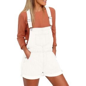 Vetinee Women's Classic Adjustable Straps Cuffed Hem Denim Bib Overalls Shorts