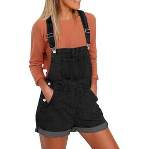 Vetinee Women's Classic Adjustable Straps Cuffed Hem Denim Bib Overalls Shorts in Saudi Arabia