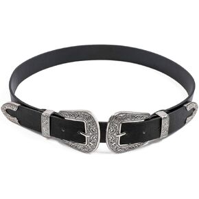 QOCAOFIG Double-Buckle Western Belts for Women, Vintage Design Leather Rhinestone Waist Belt with in Kuwait