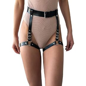 Womens PU Leather Waist Leg Caged Body Harness Punk Gothic Garter Belt Adjustable