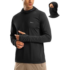 Pudolla Men's Sun Protection Hoodie UPF 50+ Fishing Hiking Shirt UV Shirts with Mask for Men Long Sleeve Lightweight