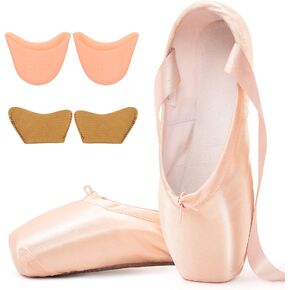 أحذية Soudittur Ballet Pointe للفتيات والنساء أحذية رقص من الساتان الوردي مع وسادات مخيطة مسبقًا لأصابع القدم (يرجى اختيار مقاس أكبر بدرجة واحدة) in Kuwait