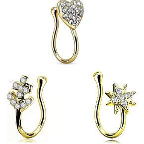 3Pcs Fake Nose Rings Clip on Nose Rings Non-Pierced Nose Hoop Ring Adjustable Nose Cuff Fake Septum Nose Hoop Rings Faux Lip Ear Nose Septum Ring Clip On Nose Hoop Rings
