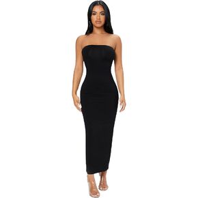 Verdusa Women's Strapless Sleeveless Split Back Long Bodycon Tube Dress