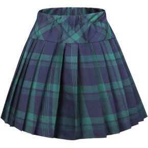EXCHIC Women's Tartan Elastic Waist Pleated Plaid Skirt Skater Tennis School Mini Skirts