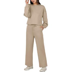 Caracilia Women's Two Piece Outfits Long Sleeve Sweatsuit Crewneck top with Jogger Pants Lounge Sets