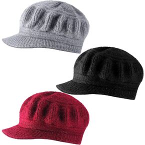Mepase 3 Pieces Women Winter Warm Knit Hat Slouchy Beanie Cap with Visor Knitted Newsboy Hats for Women Ski Snow Caps in Saudi Arabia