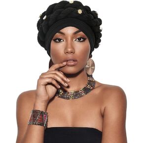 Urieo African Turban Head Warp Twisted Braid Headwarp Soft Pre-Tied Head Cover Flower Headscarf for Women in Kuwait